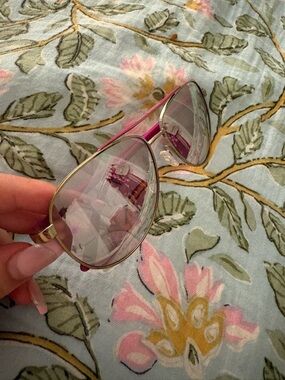 Michael Kors Gold Frame Aviator Sunglasses with Pink Lenses